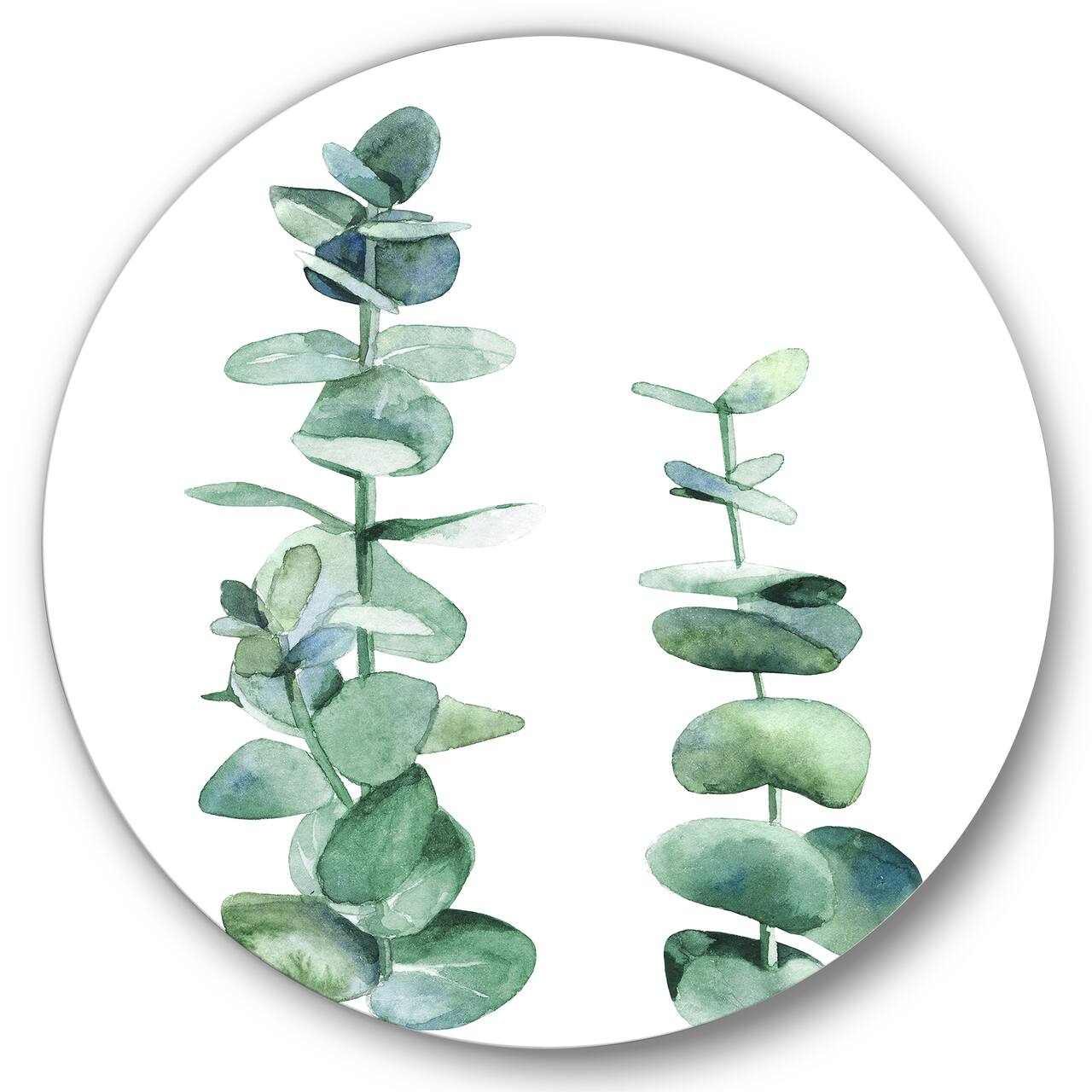 Designart - Silver Blue Eucalyptus Branch - Tropical Metal Circle Wall Art